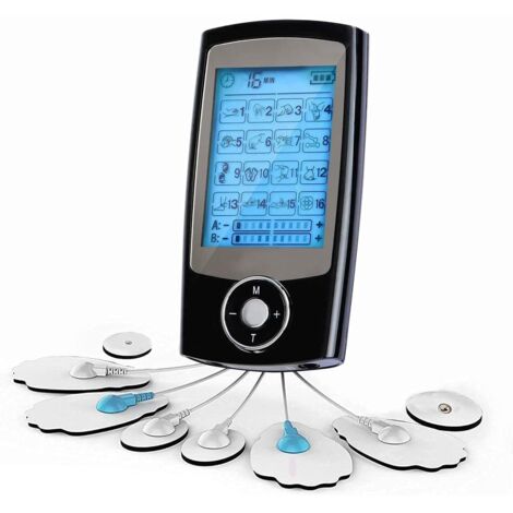 Stimulateur électrique Namotu - 16 programmes - 8 électrodes - Rééducation musculaire - Soulagement de la douleur (Noir, norme européenne) (1/5)