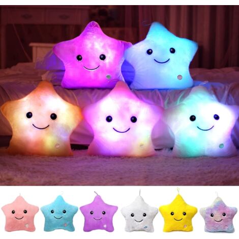 Coussin décoratif en forme d'étoile - 1 pièce - Peluche et coton PP - Lumière LED multicolore - Décoration pour chambre d'enfant - 38 x 40 cm bleu (étoile bleue 40 x 35 cm / 0,26 kg) (1/5)