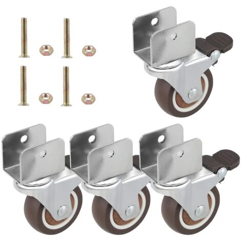 Roulettes - Lot de 4 - Caoutchouc et acier - Freins à 360° - Adaptées aux meubles et chaises - Diamètre 50 mm (frein pivotant en U de 2 pouces (collier de serrage de 25 mm)) (1/5)