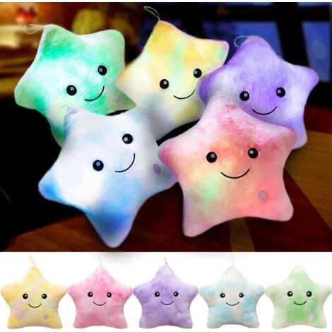 Coussin LED en forme d'étoile - 1 pièce - Peluche douce - Lumières multicolores - Décoration pour chambre d'enfant - 38 x 40 cm Violet (Étoile violette 40 x 35 cm / 0,26 kg) (1/5)