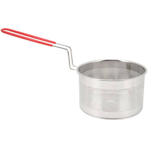 Ce panier à friture rond de 16 cm en acier inoxydable avec poignée est idéal pour frire des frites, des rondelles d'oignon, du poulet, des pâtes, etc. (1/5)