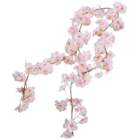 Ensemble décoratif floral en deux pièces : 144 délicates fleurs de cerisier en rayonne, couronne de vigne suspendue, conçue pour la maison et les mariages - rose rêveur. (1/5)