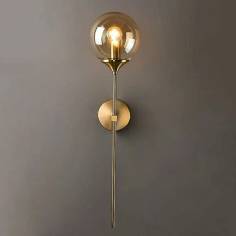 Applique murale de style industriel rétro, applique murale LED d'intérieur, lampe de chevet dorée E14, applique murale boule en verre ambré, convient aux chambres, salons, couloirs et salles à manger