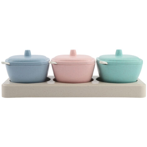 Pot à épices en paille de blé, pot à poivre et sel, pour la cuisine domestique (rose + vert + bleu) (1/5)