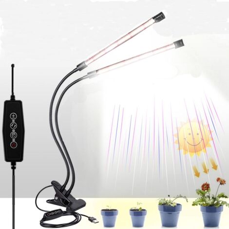 Lampe horticole LED 40 W à double tête, alimentation USB, pour la croissance des plantes d'intérieur, avec minuterie