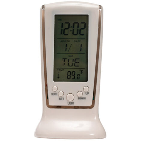 Réveil numérique avec écran rétroéclairé par LED, fonction snooze, thermomètre, calendrier, affichage de la date et du jour de la semaine. (1/5)