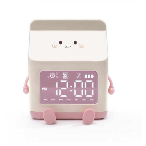 Ce réveil pour filles, décoré sur le thème du lait et doté d'une fonction snooze, est idéal pour l'apprentissage du sommeil chez les jeunes enfants. Parfait pour l'école, la maison et le bureau. (1/5)