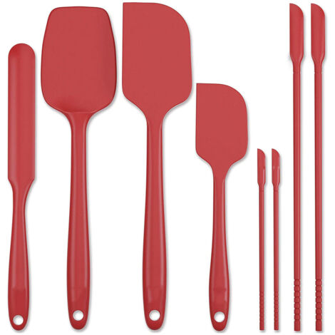 Ensemble de spatules en silicone (8 pièces), comprend 4 mini spatules, en caoutchouc résistant à la chaleur, ustensiles de cuisine - rouge. (1/5)