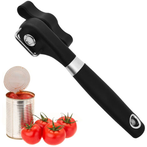 Ouvre-boîte manuel, ouvre-boîte manuel avec lame latérale, ouvre-boîte de voyage portable, lame dissimulée en acier inoxydable et poignée en caoutchouc. (1/5)