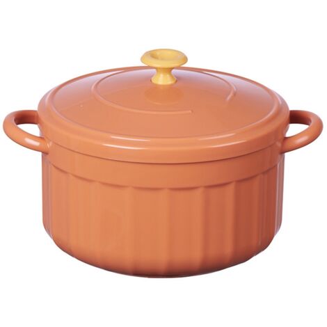 Bol à nouilles avec couvercle et poignées, idéal pour la maison, les dortoirs et les étudiants, couleur orange. (1/5)