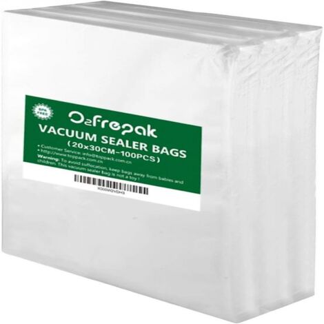 100 sacs alimentaires sous vide, de 25 x 30 cm, sans BPA, conformes à la norme LFGB et adaptés à toutes les machines sous vide. (1/5)
