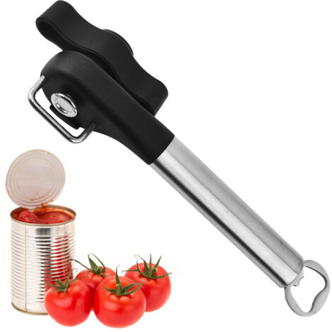 Ouvre-boîte manuel, ouvre-boîte manuel avec lame latérale, ouvre-boîte de voyage portable, lame dissimulée en acier inoxydable et poignée en caoutchouc. (1/5)