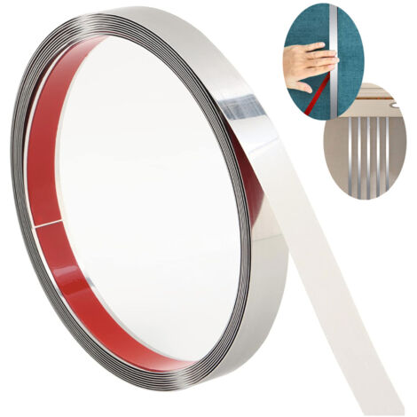 Bande décorative murale Effet miroir métallique argenté en acier inoxydable, autocollante, 4 mètres x 1 centimètre (1/5)
