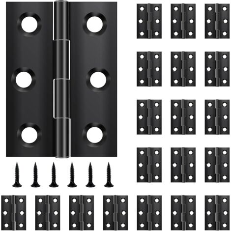 Charnière Pliable - Lot de 20 - Acier Inoxydable Noir - 44x31mm - Pour Portes Fenêtres Armoires (1/5)