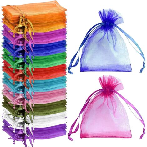 Sachet Organza - 100 Pièces - 7x9 cm - Cordon de Serrage - Pour Bijoux et Dragées - Couleurs Mélangées (1/5)