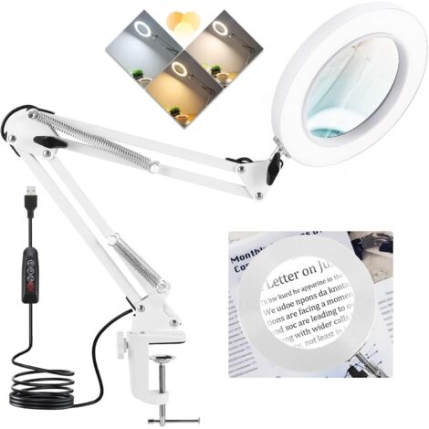 Lampe Loupe LED 10X - Bras Métal Pivotant - 3 Modes Lumière - Pour Artisanat Et Réparation (1/5)