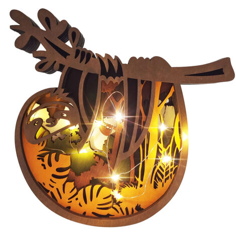 Ornements artisanaux en bois représentant des animaux, ornements lumineux, décorations de bureau lumineuses en forme d'animaux, décorations de Noël (1/5)
