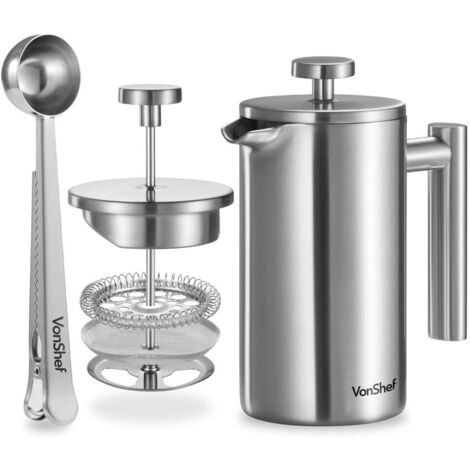 Cafetière à Piston - 1 Unité - Acier Inoxydable - Filtre Lavable - Pour 3 Tasses - 350 ml (1/5)