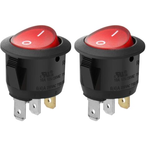 Interrupteur basculant rond - Lot de 2 - 3 bornes - Lumière rouge - 10A 250V - Montage 21,3mm (1/5)