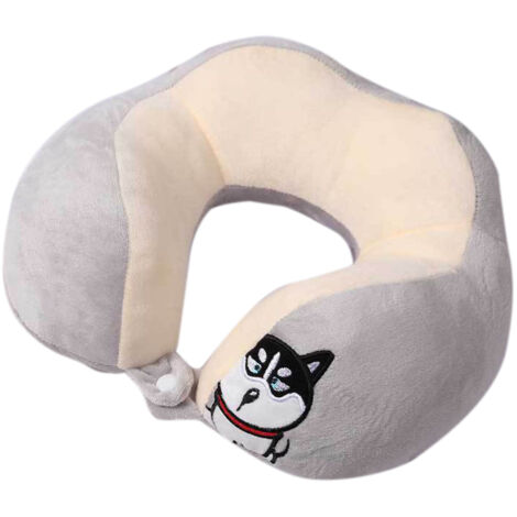 Oreiller cervical en forme de U, appui-tête portable et mignon, idéal pour les siestes au bureau et les voyages/sommeils en voiture. Motif chiot brodé doublement. (1/5)