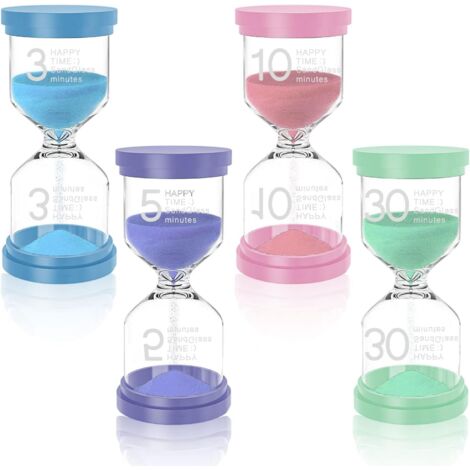 Sabliers, minuteurs de 3, 5, 10 et 30 minutes, sabliers colorés, assistants de gestion du temps, adaptés aux jeux en classe et au bureau (lot de 4). (1/5)