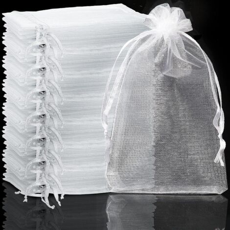 Sachet Organza - 100 Pièces - Coton Synthétique - Cordon De Serrage - Mariage Et Fête - 10 x 15 cm Blanc (1/5)