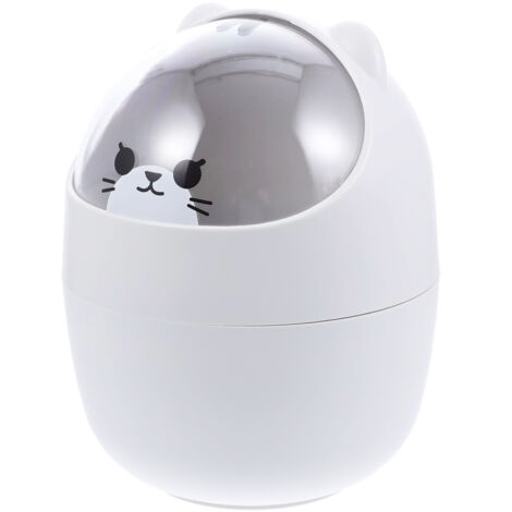 Mini poubelle de bureau, aspect mignon, large ouverture, matière plastique, couvercle amovible, grise. (1/5)