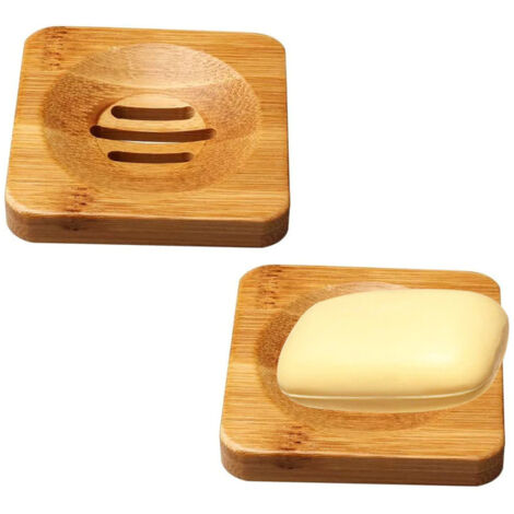 Lot de deux porte-savons en bambou, porte-savons de salle de bain, porte-savons hygiéniques en bambou, résistants à la moisissure et perméables à l'eau - carrés, dimensions 8 x 8 cm (1/5)