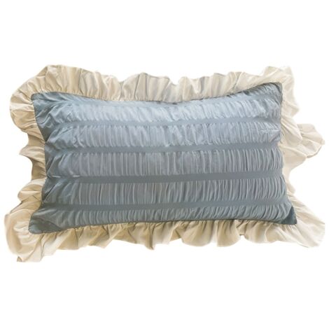 Taie d'oreiller à volants pour chambre d'étudiant, couleur unie, respirante et mignonne, bleue (1/5)