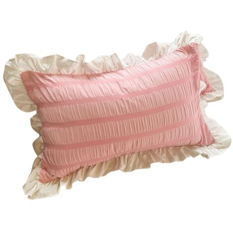 Taie d'oreiller rose à volants pour chambre d'étudiant, couleur unie, respirante et super mignonne. (1/5)