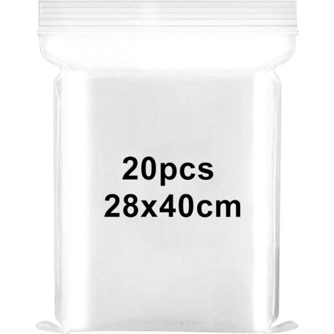 Sachet Zip Transparent - 20 Pièces - Polyéthylène - Refermable Étanche - Rangement Vêtements Bijoux - 28x40cm (1/5)
