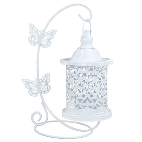 Bougeoir de style européen pour la maison, orné d'un motif de cage à oiseaux, bougeoir ajouré à suspendre, blanc. (1/5)