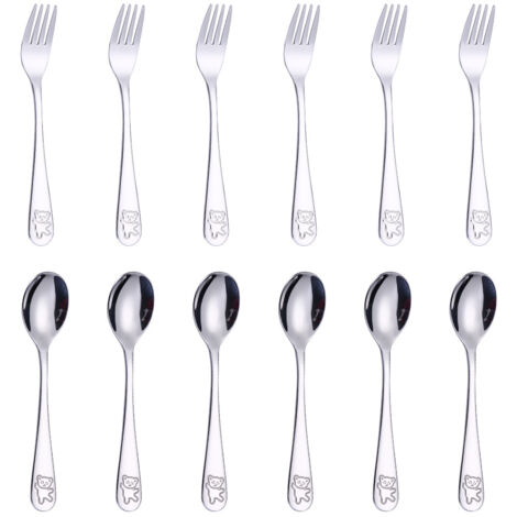 Ensemble de vaisselle pour enfants Poylim, vaisselle sûre pour les tout-petits, comprenant 6 fourchettes et 6 cuillères pour enfants. (1/5)