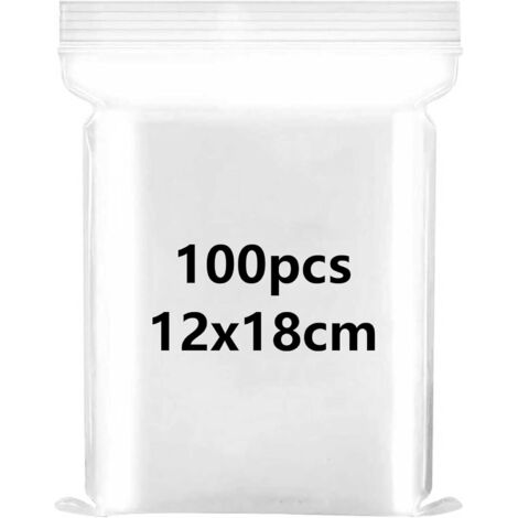 Sachet Plastique - 100 Pièces - PE Transparent - Fermeture Zip - Stockage Cuisine Bricolage - 12x18 cm (1/5)