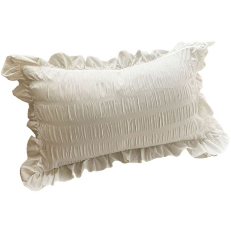 Taie d'oreiller blanche à volants pour chambre d'étudiant, couleur unie, respirante, mignonne et élégante. (1/5)
