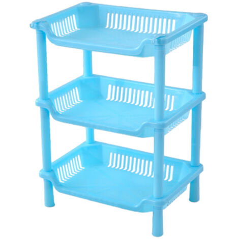 Étagère de bureau/sur pied à trois niveaux, étagère de salle de bain sur pied, convient pour la salle de bain et la cuisine, bleue. (1/5)