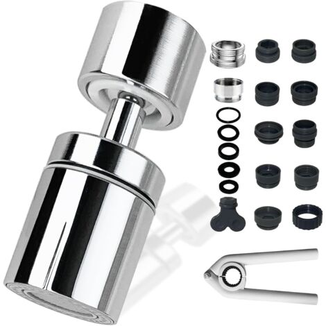 Aérateur de Robinet 360° - 1 Pièce - Chrome et ABS - 2 Modes Jet - Cuisine et Salle de Bain - Avec 12 Adaptateurs (1/5)