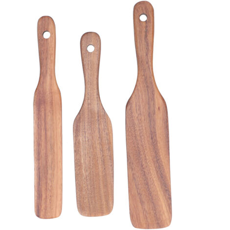 Ensemble de trois spatules en bois avec cuillère à égoutter, ustensiles de cuisine pour mélanger. (1/5)