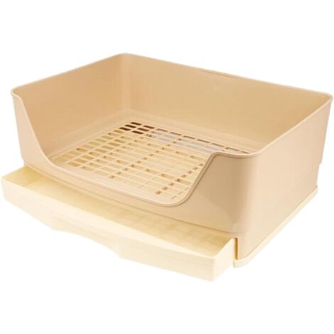 litière pour lapin avec fond antidérapant et tiroir amovible - 49 x 29 x 16 cm - pp - beige (1/5)