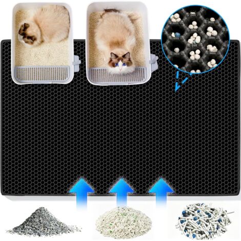 Tapis Litiere Chat - 1 Pièce - EVA - Double Couche Nid D Abeille - Antiderapant Imperméable - Pour Bac A Litiere - 90x60 Cm Noir (1/5)