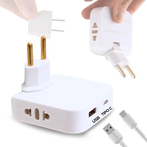 Adaptateur Secteur Plat - 4 Sorties - Plastique Ignifuge - Pivotant 180° - Bureau et Maison - 10,5x6,5cm (1/5)
