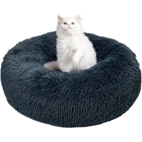 Lit Donut Pour Chien Chat - 1 Pièce - Peluche Douce - Anti Anxiété Et Confortable - Intérieur Extérieur - 50cm Gris (1/5)