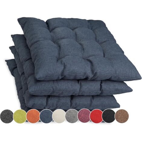Galette de Chaise - Lot de 4 - Polyester - Avec Rubans - Intérieur Extérieur - 45x45 cm - Bleu Foncé