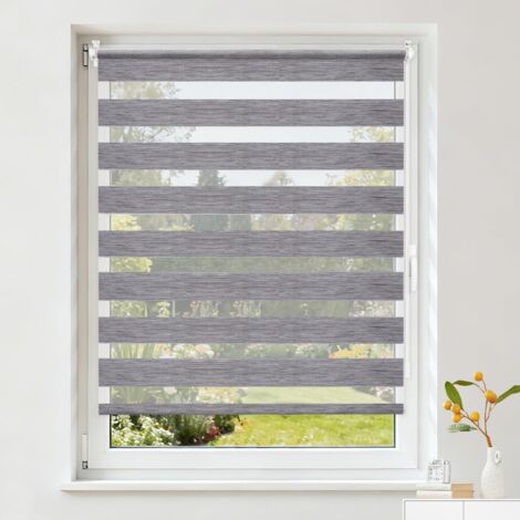 Store Enrouleur Jour Nuit - 1 Unité - Polyester - Réglage Lumière - Fenêtre Porte - Gris 45x210 cm (1/5)