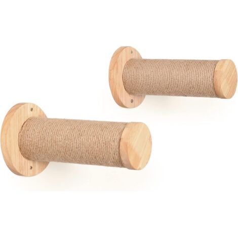 Marche Escalade Chat - Lot de 2 - Bois et Jute - Perchoir Mural 30cm - Exercice Félin - Naturel