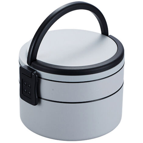Boîte à lunch portable à double compartiment avec couvercle, idéale pour les employés de bureau et les étudiants, grise. (1/5)