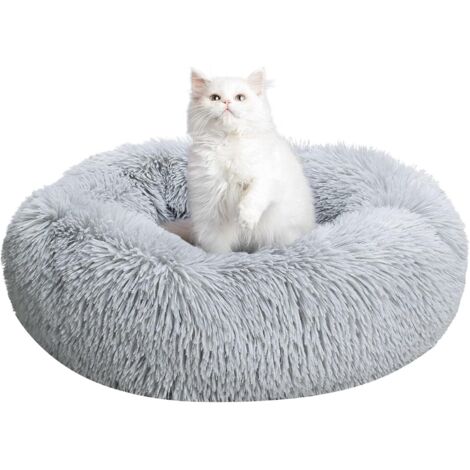 Lit Donut Pour Chien Chat - 1 Unité - Peluche Douce - Anti-Anxiété Et Confortable - Intérieur Extérieur - 50cm Gris (1/5)