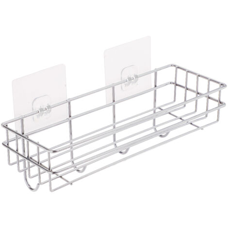 Étagère de salle de bain en fer forgé sans perçage, porte-serviettes, organiseur de produits cosmétiques, étagère murale de cuisine avec crochets / Blanc / 28 x 10,5 cm (1/5)