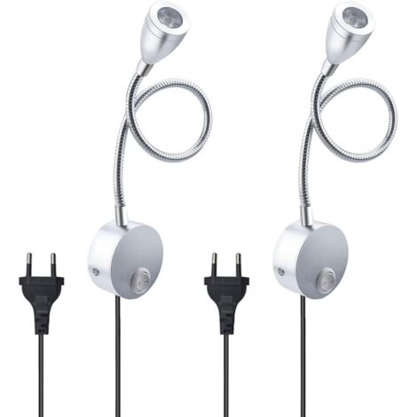 Lampe de lecture murale flexible 3W avec prise et interrupteur européens, idéale pour les livres et les chambres (2 unités, lumière chaude) (1/5)