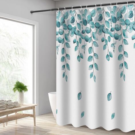 Rideau De Douche 180x180cm - 1 Pièce - Polyester Imperméable - Avec Ourlet Lesté Et 12 Crochets - Pour Salle De Bain - Vert Feuilles (1/5)